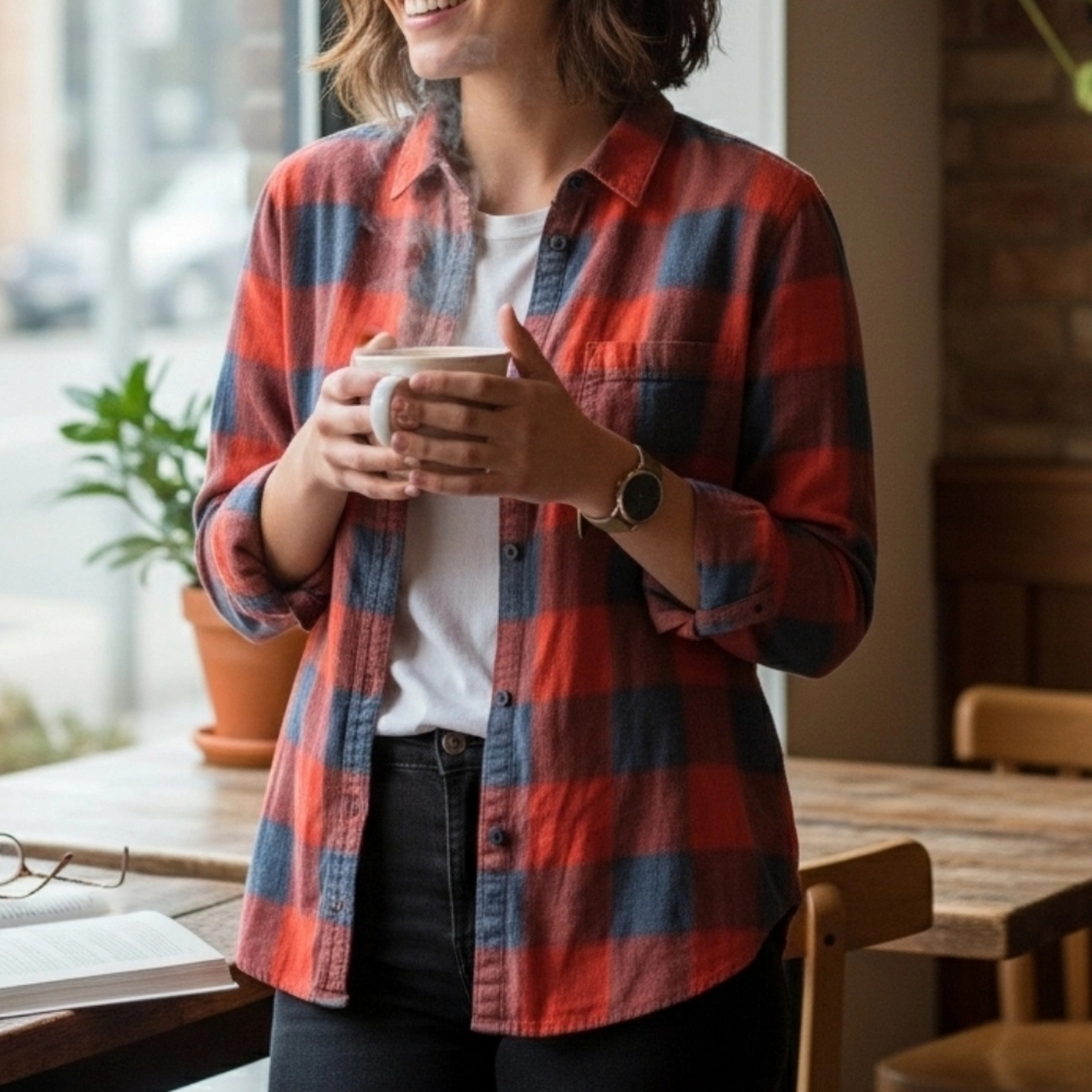 J. Crew Orange and Navy Plaid Shirt